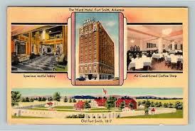 Rustic pine queen bed, dresser & mirror. Fort Smith Ar The Ward Hotel Lobby Coffee Shop Vintage Arkansas Postcard Ebay