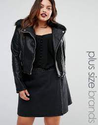 Image 1 Of Boohoo Plus Leather Look Biker With Faux Fur Collar Plus Size Outfits Clothes Plus Size Womens Clothing