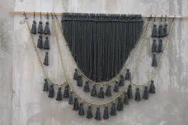 The totally diy kid's room 9 photos. Green Wall Decor Tassels Wall Hanging With Golden Beads Boho Etsy Green Wall Decor Tassel Wall Macrame Headboard
