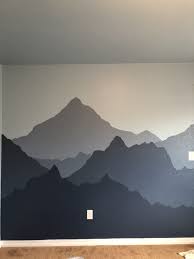 Ombre mountain scenery with pine forest trees wallpaper. Baby 2 Nursery We Did Our First Ombre Mountain Range Mural Over Two Years Ago Decided On A Light Grey With Mountain Mural Ombre Mountains Nursery Mountains
