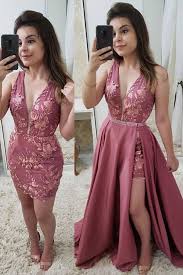 Fashion Deep V Neck Lace Detachable Skirt Fancy Prom Dresses Formal Evening Grad Dress Ld1758 Laurafashion In 2020 Fancy Prom Dresses Best Formal Dresses Prom Dresses