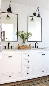 58 Super Ideas For Farmhouse Bathroom Black And White Light Fixtures Bathroom Vanity Decor Master Bathroom Renovation Farmhouse Master Bathroom