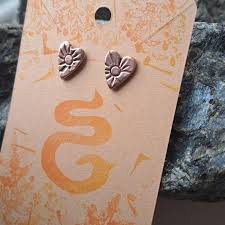 Sunbeam Valentine Heart Copper Earrings, Bohemian Sunshine Heart Studs,  Shiny Copper Jewellery, Handmade Bespoke Earrings, Everyday Earrings