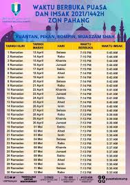Sholat 5 waktu hukumnya wajib sehingga setiap muslim diwajibkan untuk melaksanakan sholat. Jadual Waktu Berbuka Puasa Dan Imsak Bagi Zon Pahang Kuantan Pekan Rompin Muadzam Pusat Islam Pembangunan Insan Universiti Malaysia Pahang Facebook