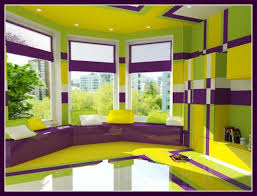 Of Blues Neutrals Or Perhaps Minimalist White Her Psychedelic Bedroom Combines Lime Green L House Paint Design House Colors Interior House Paint Colors