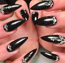Stiletto Nails Black Nails Nails With Rhinestones Acrylic Nails Black Acrylic Nails Rhinestone Nails Nails