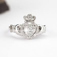 14k Diamond Cluster Claddagh Rings Made In Ireland Claddagh Engagement Ring 14k Engagement Ring Topaz Engagement Ring