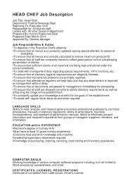 Duties Of A Chef Head Chef Job Description Sampleresume Freeresume Chef Job Description Resume Examples Sample Resume