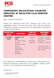 Nilai hostels nilai spa resorts nilai family hotels nilai business hotels nilai resorts. Pos Malaysia Berhad On Twitter Pengumuman Perpindahan Sementara Perkhidmatan Kaunter Pusat Perkhidmatan Pos Laju Nilai Mulai 5 Oktober 2020 Announcement Temporary Relocation Counter Services At Nilai Pos Laju Service Centre