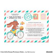 Cute Little Bunny Postman Baby Shower By Mail Invitation Zazzle Com Twins Baby Shower Invitations Virtual Baby Shower Invitation Baby Shower Invitation Cards