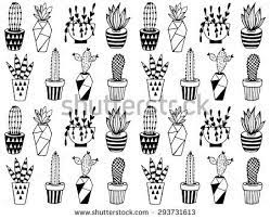 Prickly green cactus in pots. Scandinavian Stock Vectors Vector Clip Art Black And White Cartoon Cactus Drawing How To Draw Hands
