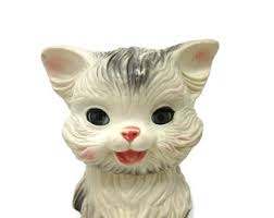 Vintage 1960 Edward Mobley Mittens el gatito gato juguete chirriante de  goma con ojos somnolientos y pestañas moviendo la cabeza chirriador funciona