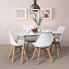La table à manger scandinave est la pièce maitresse design et tendance de votre salle à manger et de votre cuisine. Ensemble Table A Manger Rectangulaire Et 4 Chaises Scandinave Bois Blanc Meuble Express Pas Cher A Prix Auchan