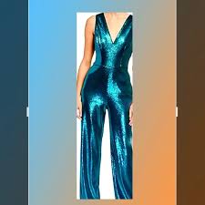 NWT Neiman Marcus Teal Sequin Jumpsuit