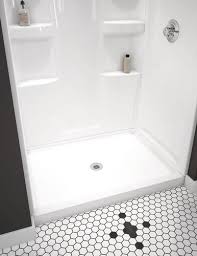36 x 48 and are usually available in white or almond. Delta Hycroft 48 W X 34 D White Single Curb Shower Base With Center Drain At Menards
