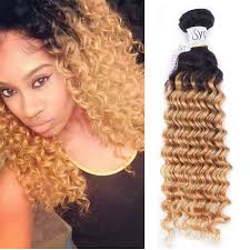 Ombre blonde bundles with closure wave brazilian human hair. 1b 27 Curly Weave Dark Blonde Ombre Hair With Black Roots