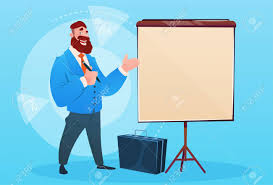 business man with flip chart seminar training conference brainstorming