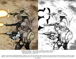 010 - [Manga: Desert Punk (Sunabozu)] [Characters: The Machine Gun Brothers  - Haruo (M2 Browning), Fuyuo (M60), Akio (M249)] (Original by Masatoshi  Usune / Colored by KOL) : r/mangacoloring