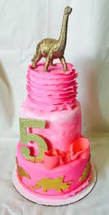 Birthday Cake For Himanshi Pink And Gold Girly Girl Dinosaur Cake Fifth Birthday Cake Dinosaur Birthday Cakes Girl Dinosaur Birthday Dinosaur Birthday