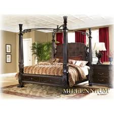 Bed includes headboard posts, footboard posts, canopy, headboard/footboard panels and rails; B621 62 Ashley Furniture Monaco K Ck Mtl Canopy Antqbrnz Color