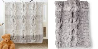 Chunky knit blanket pattern with huge needles and super bulky yarn. Chunky Cable Knitted Baby Blanket Free Knitting Pattern