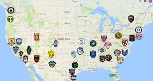 Interactive map showing the stadium locations of all 20 teams in the spanish la liga, including real madrid, athletico madrid and barcelona. 2019 Usl Championship Map Soccer Logo North American Soccer League Map