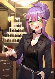 purple hair, mr.Lime, green eyes, ponytail, anime girls, Hololive, Tokoyami  Towa, Virtual Youtuber | 1350x1909 Wallpaper - wallhaven.cc