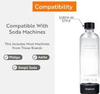 Amazon.com: Simpli Soda Carbonating Bottles, 1L 2-Pack Reusable PET  Sparkling Water Bottles Compatible with BLU, Philips, Aarke Sparkling Water  Maker, ...