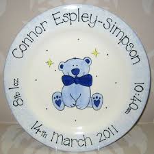 Personalised Ceramic Baby Boy Teddy Plate Gift Hand Painted Plates Pottery Painting Designs Kids Plates