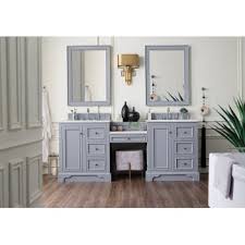 This free standing, modern vanity built with solid wood construction, and offers two soft closing doors and four drawers with brushed nickel hardware. De Soto 82 W Or 94 W Double Bathroom Vanity Set With Makeup Table Satin Nickel Hardware Multiple Base Finishes And Countertop Options By James Martin Furniture Kitchensource Com