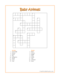 Teach biology essentials with crosswords about molecular biology, organelles, immunology, cell structures, specific animals, and more. Baby Animals Crossword Puzzle My Printable Puzzles