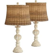 Do you assume cottage style lamps appears great? John Timberland Country Cottage Table Lamps Set Of 2 Antique White Candlestick Rattan Tapered Drum Shade For Living Room Bedroom Target