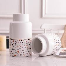 18 39 37 De Reduction Vase A Fleurs En Ceramique Blanche Moderne 1 Piece Terrazzo Vase De Remplissage De Fleurs Decoration Pour La Maison Vase En Pierre White Ceramic Vases Ceramic Vase White Ceramics