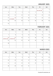 Word (.doc) and excel (.xls) format: 2021 Three Month Calendar Template Free Printable Templates