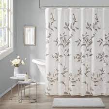 This white shower curtain will fit into any bathroom. Rosalie Burnout Printed Shower Curtain Gray Target