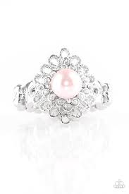 Paparazzi Perfect Perfectionist Pink Pearl Silver Frilly Frame White Rhinestone Ring Pink Ring White Rhinestone Rhinestone Ring