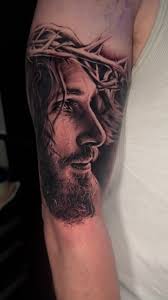 Jesus Tattoo in Black and Grey Hyper Realism