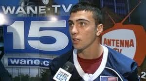 Bellmont's Trevor Love and coach Larry Getts at 2013 northeast Indiana high  school football media da