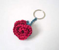 Red Rose Crochet Keyring Woman S Romantic Rose Gift Rose With Leaves Keychain Crochet Flowers Crochet Keychain Crochet Flower Patterns