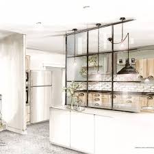 Ambiance Bistrot Pour Ce Projet De Cuisine Et D Entree Avec Une Belle Verriere En Guise De Separa Plan Cuisine Ilot Decoration Interieure Architecte Interieur