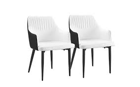 This piece mixes well with other styles while adding a clean, updated look to a room. Set Of 2 Dining Chairs Faux Leather Kitchen Chairs With Arm Rests For Dining Room Black White Walmart Com Walmart Com