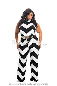 Black And White Striped Romper Plus Size New Arrival New Plus Size Long Halter Jumpsuit In Chevron Black And White Stripes Available At Http W Chic And Curvy Plus Size Outfits Full Figure Fashion