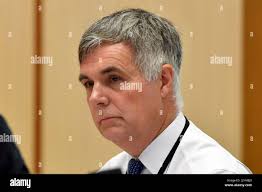 NBN Co CEO Stephen Rue during Senate Estimates at Parliament House in  Canberra, Friday, March 26, 2021. (AAP Image/POOL/Mick Tsikas) NO ARCHIVING  ** STRICTLY EDITORIAL USE ONLY ** Stock Photo