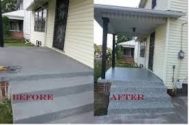 Don't scrub concrete with a wire brush, as it can scrape it. Front Porch Concrete Resurface Makeover Lima Oh Supremecrete