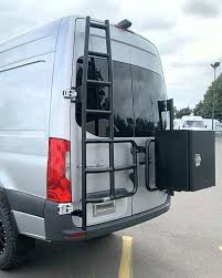 Freightlinersprinter Outfitting Their 4x4 Sprinter Van In Portland With An Aluminess No Drill Rear Door Ladder And Box Carrier In 2020 Sprinter Van Van Life Van