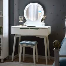 Giantex Vanity Set With Round Lighted Mirror Makeup Dressing Table With 8 Light Bulbs And Brightnes In 2020 Makeup Table With Lights Mirror With Lights Makeup Table