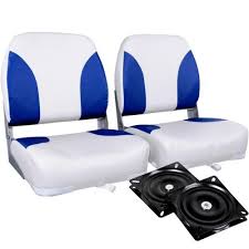 Set Of 2 Pvc Leather Folding Swivel Fishing Marine Boat Seat Blue And White Boat Seats Marine Boat Folding Seat