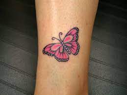 Pink Butterfly Tattoo On Leg