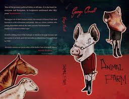 Poster modern *Animal Farm* dengan latar kota Indonesia, menggambarkan kritik terhadap korupsi dan kekuasaan.