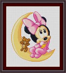 Baby Minnie Mouse On The Moon Free Cross Stitch Pattern